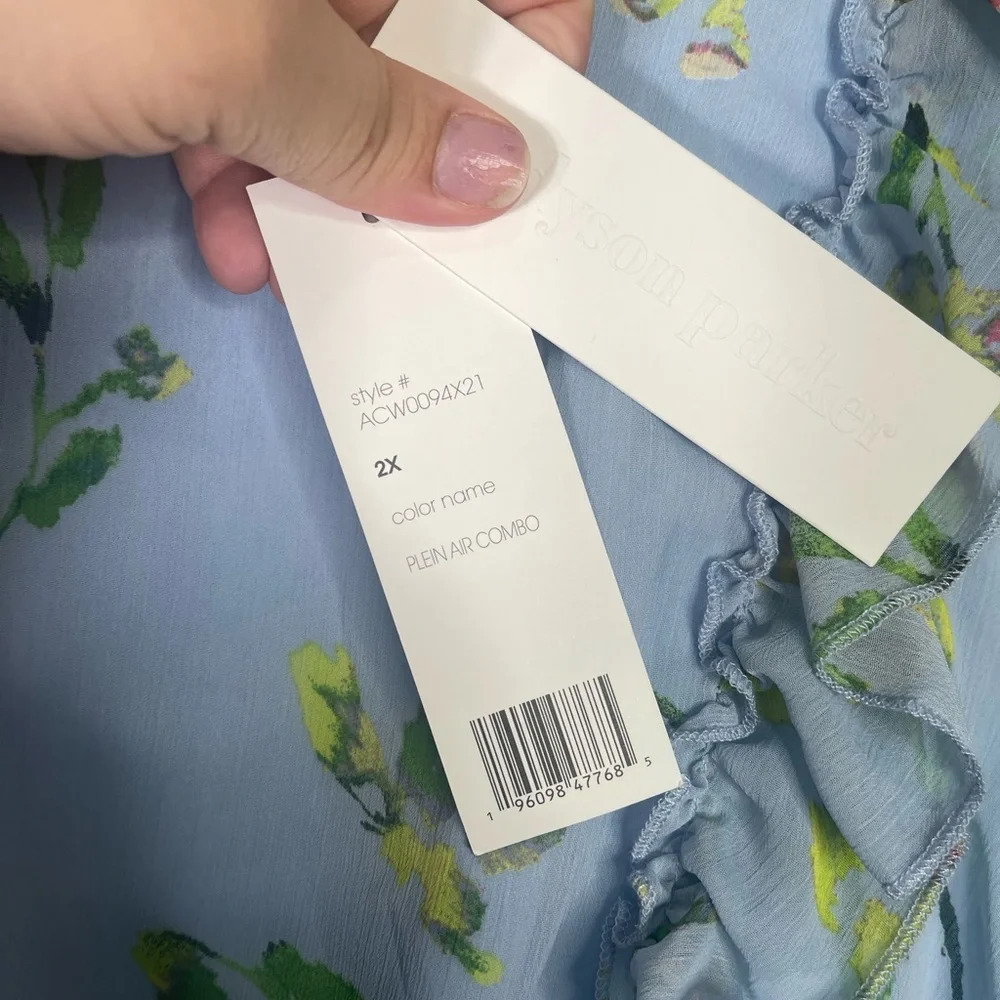 Adyson Parker Women's Floral MIDI Dress Sheer Lined Size 2X Blue Yellow NWT - Picture 3 of 7